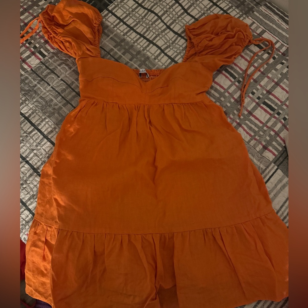 Orange Puff Sleeve Dress